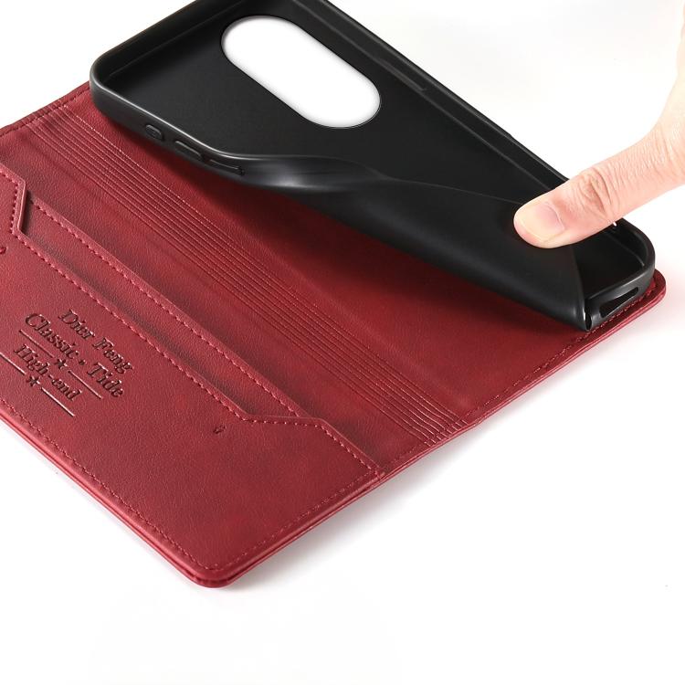 For OPPO Reno8 T 5G Dierfeng Metal Snap Magnetic RFID Vegan Leather Phone Case
