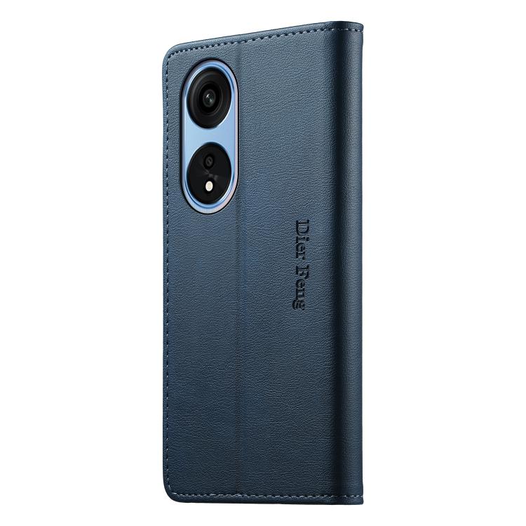 For OPPO Reno8 T 5G Dierfeng Metal Snap Magnetic RFID Vegan Leather Phone Case