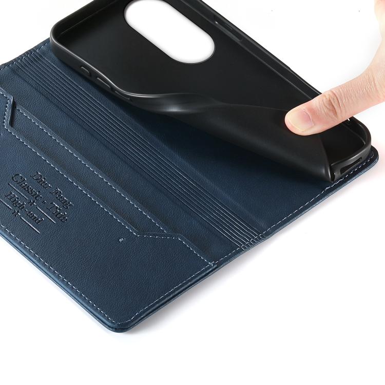 For OPPO Reno8 T 5G Dierfeng Metal Snap Magnetic RFID Vegan Leather Phone Case