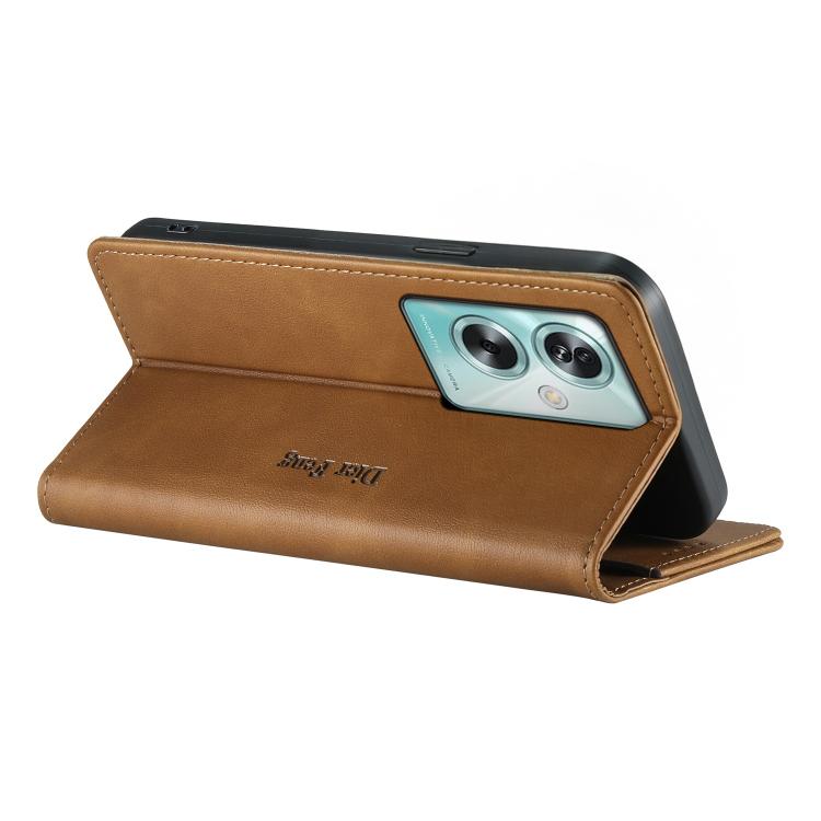 For OPPO A79 5G / OPPO A2x Dierfeng Metal Snap Magnetic RFID Vegan Leather Phone Case