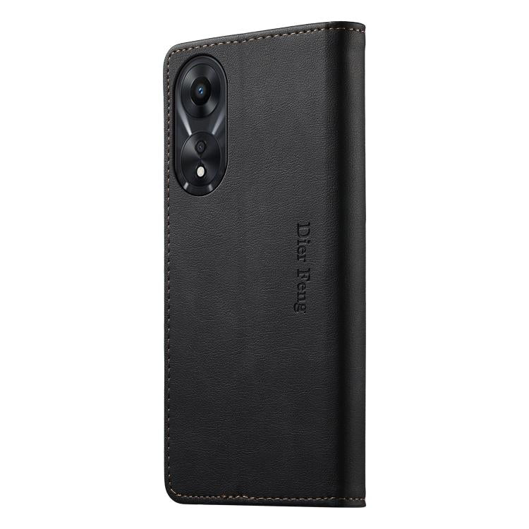 For OPPO A78 5G / OPPO A1x Dierfeng Metal Snap Magnetic RFID Vegan Leather Phone Case