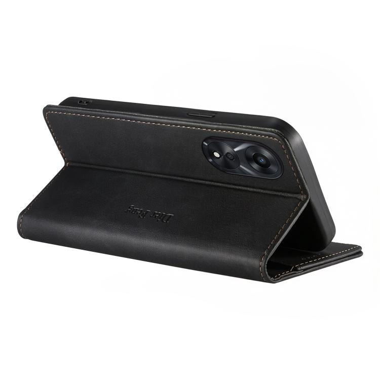 For OPPO A78 5G / OPPO A1x Dierfeng Metal Snap Magnetic RFID Vegan Leather Phone Case
