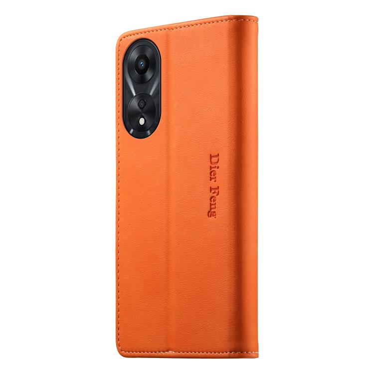 For OPPO A78 5G / OPPO A1x Dierfeng Metal Snap Magnetic RFID Vegan Leather Phone Case