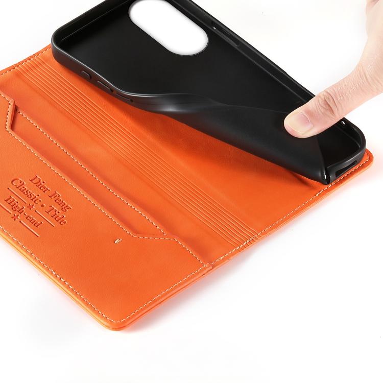 For OPPO A78 5G / OPPO A1x Dierfeng Metal Snap Magnetic RFID Vegan Leather Phone Case