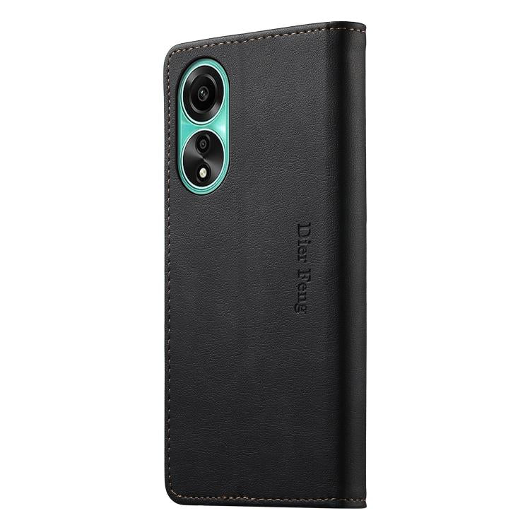 For OPPO A78 4G Dierfeng Metal Snap Magnetic RFID Vegan Leather Phone Case