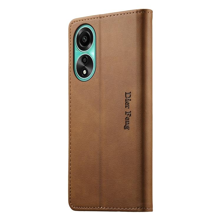 For OPPO A78 4G Dierfeng Metal Snap Magnetic RFID Vegan Leather Phone Case