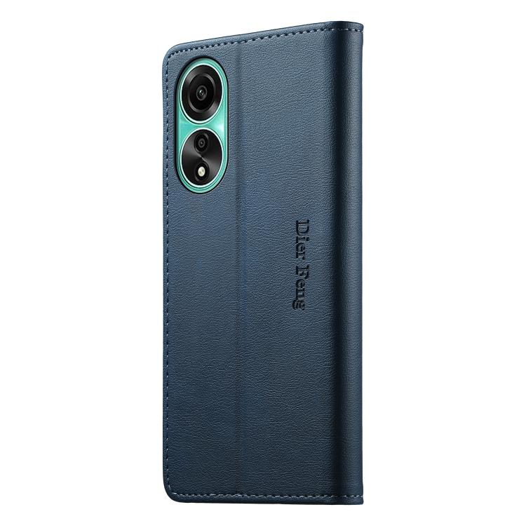 For OPPO A78 4G Dierfeng Metal Snap Magnetic RFID Vegan Leather Phone Case