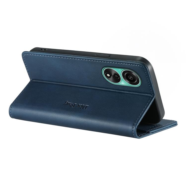 For OPPO A78 4G Dierfeng Metal Snap Magnetic RFID Vegan Leather Phone Case