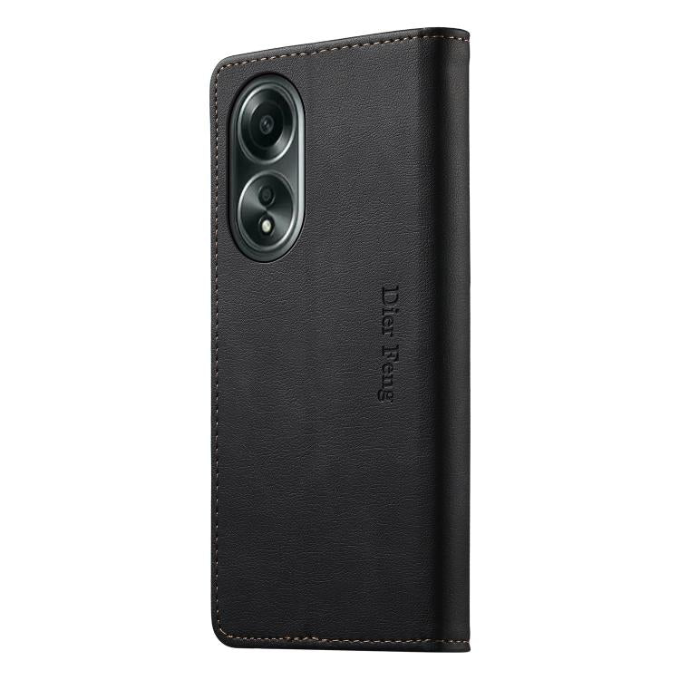 For OPPO A58 4G Dierfeng Metal Snap Magnetic RFID Vegan Leather Phone Case