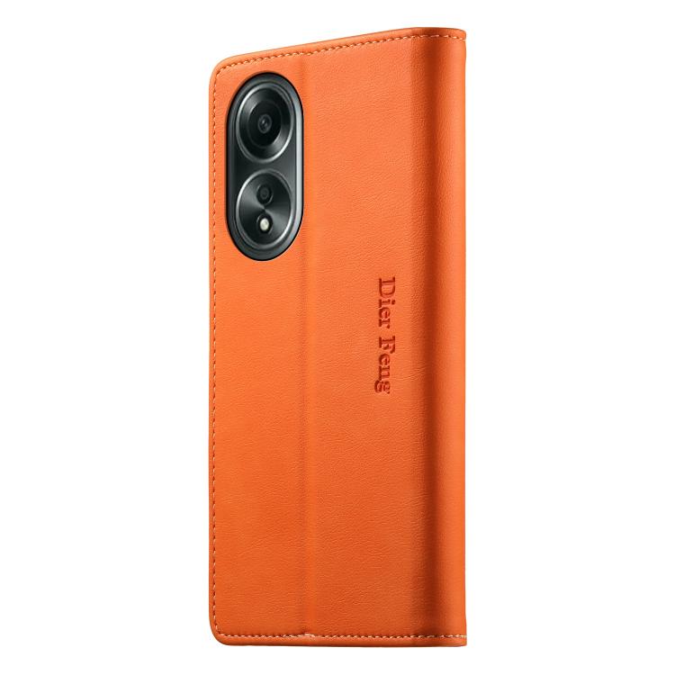 For OPPO A58 4G Dierfeng Metal Snap Magnetic RFID Vegan Leather Phone Case