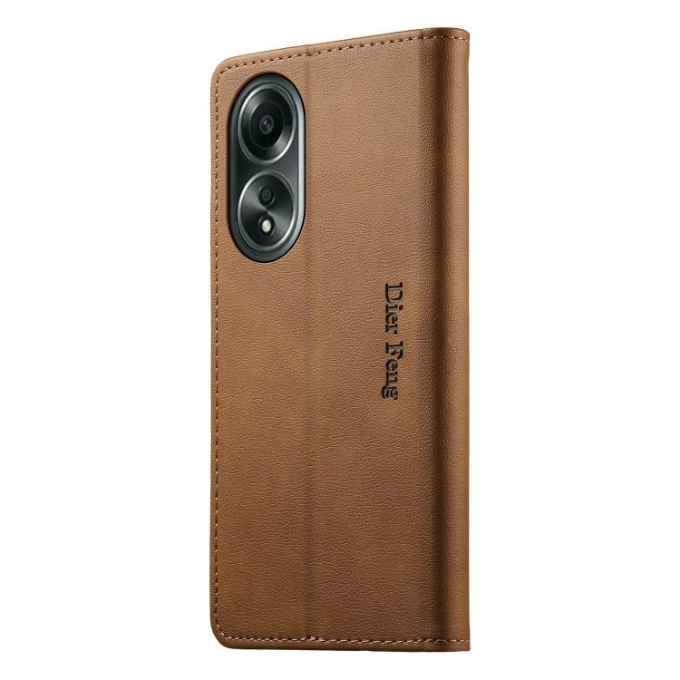 For OPPO A58 4G Dierfeng Metal Snap Magnetic RFID Vegan Leather Phone Case