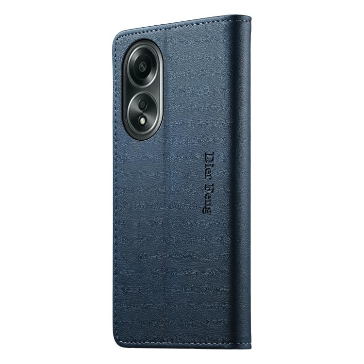 For OPPO A58 4G Dierfeng Metal Snap Magnetic RFID Vegan Leather Phone Case
