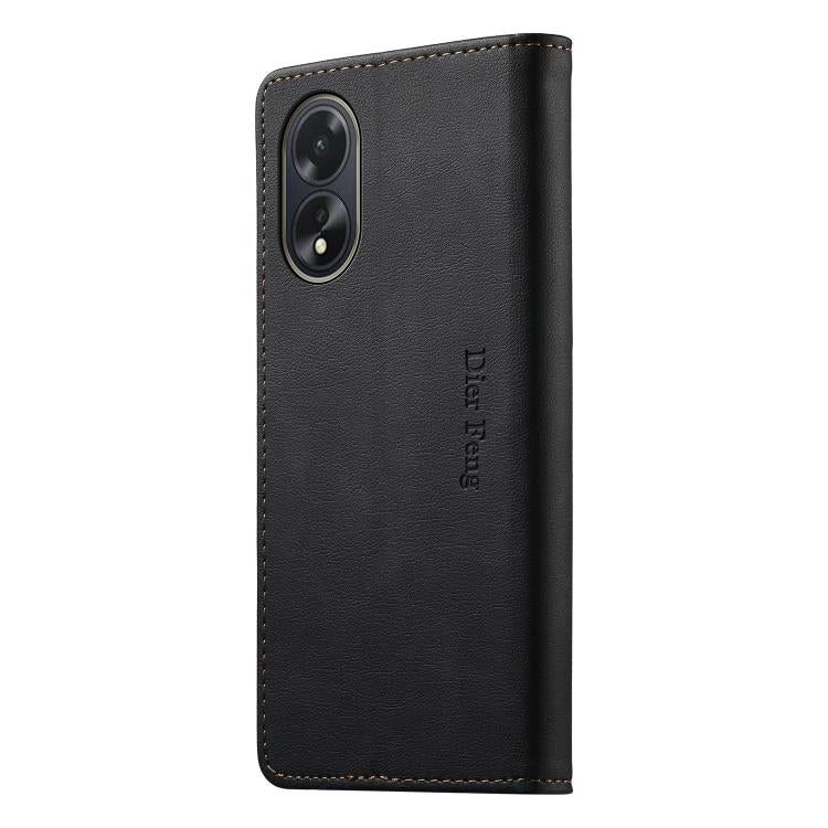 For OPPO A18 / OPPO A38 Dierfeng Metal Snap Magnetic RFID Vegan Leather Phone Case