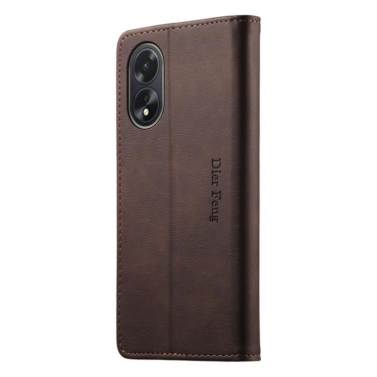 For OPPO A18 / OPPO A38 Dierfeng Metal Snap Magnetic RFID Vegan Leather Phone Case