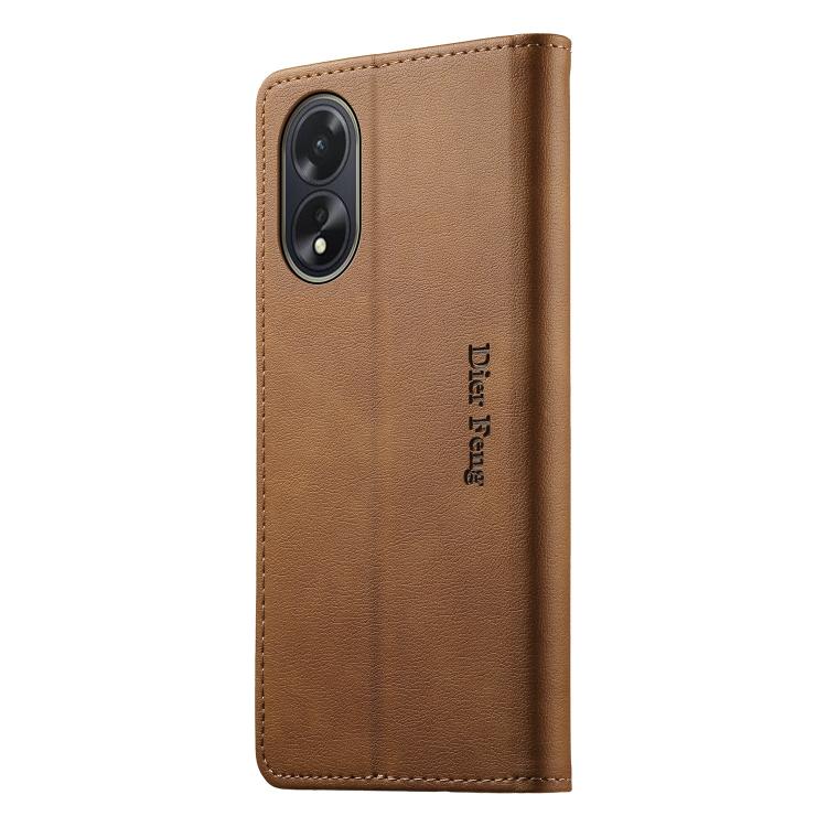 For OPPO A18 / OPPO A38 Dierfeng Metal Snap Magnetic RFID Vegan Leather Phone Case