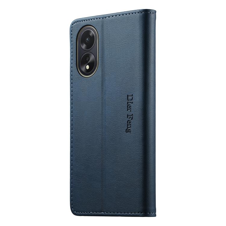 For OPPO A18 / OPPO A38 Dierfeng Metal Snap Magnetic RFID Vegan Leather Phone Case
