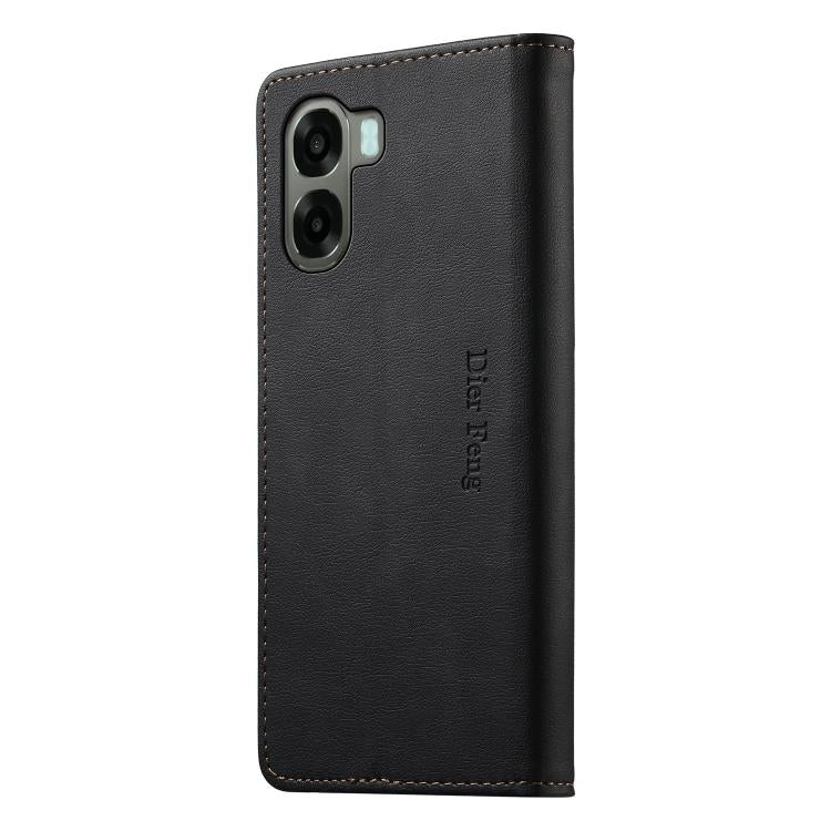 For OPPO A6 5G / A6x 5G Dierfeng Metal Snap Magnetic RFID Vegan Leather Phone Case