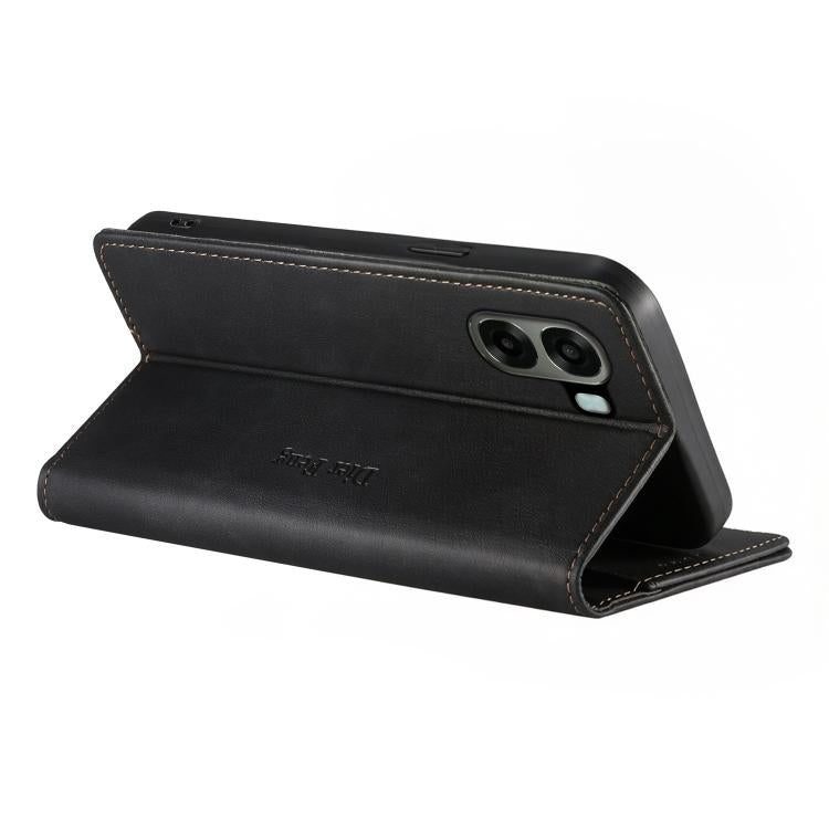For OPPO A6 5G / A6x 5G Dierfeng Metal Snap Magnetic RFID Vegan Leather Phone Case