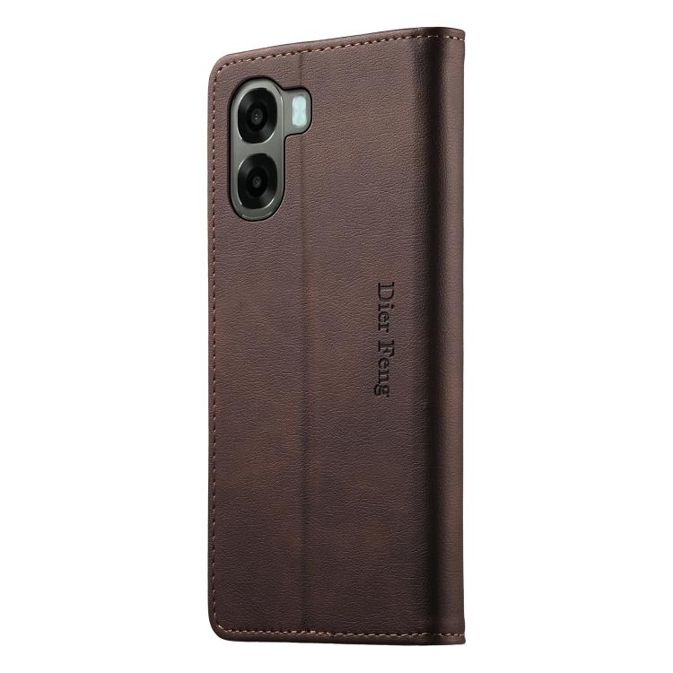 For OPPO A6 5G / A6x 5G Dierfeng Metal Snap Magnetic RFID Vegan Leather Phone Case