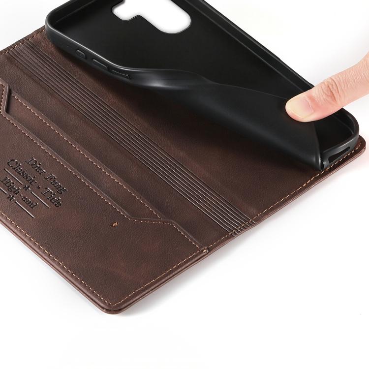 For OPPO A6 5G / A6x 5G Dierfeng Metal Snap Magnetic RFID Vegan Leather Phone Case