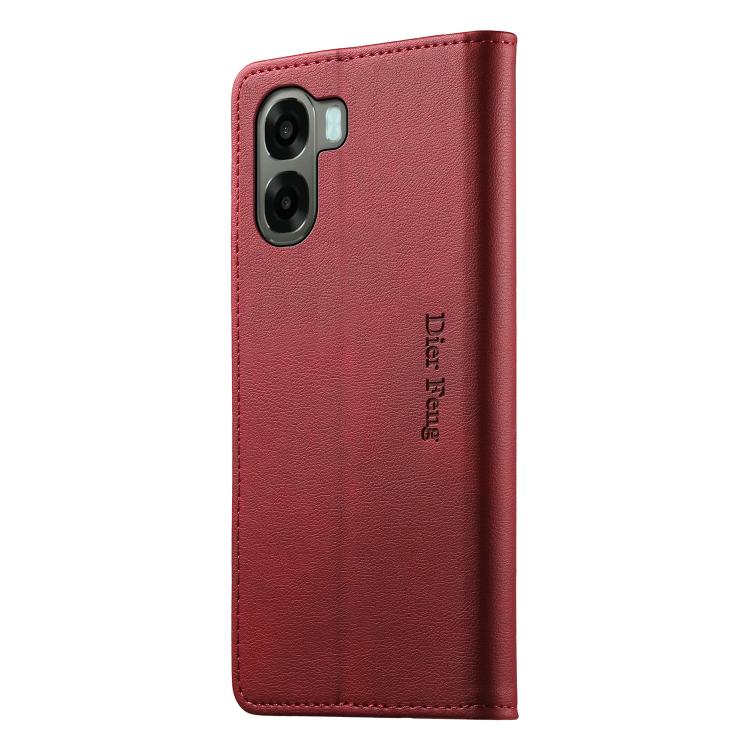 For OPPO A6 5G / A6x 5G Dierfeng Metal Snap Magnetic RFID Vegan Leather Phone Case
