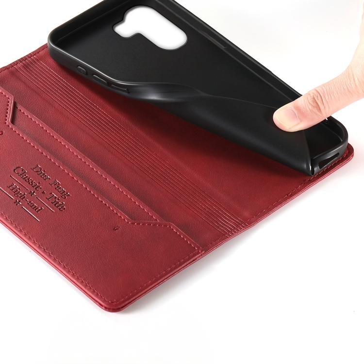 For OPPO A6 5G / A6x 5G Dierfeng Metal Snap Magnetic RFID Vegan Leather Phone Case