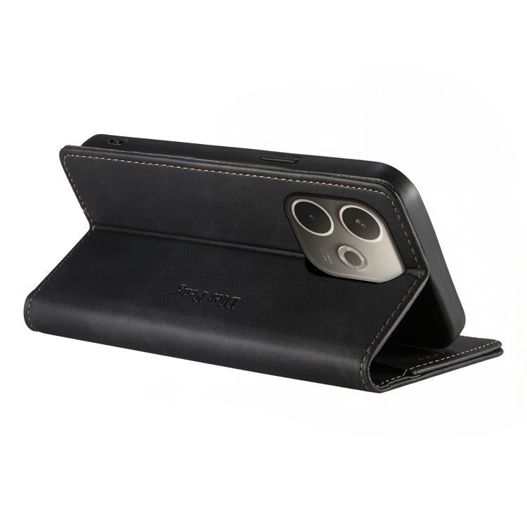 For OPPO A5 Pro 5G Dierfeng Metal Snap Magnetic RFID Vegan Leather Phone Case