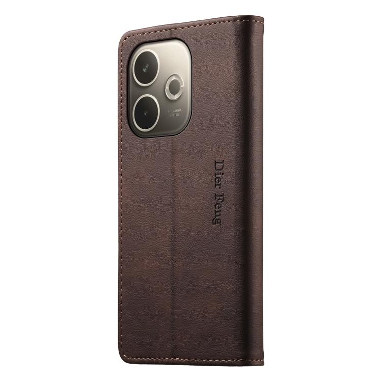 For OPPO A5 Pro 5G Dierfeng Metal Snap Magnetic RFID Vegan Leather Phone Case
