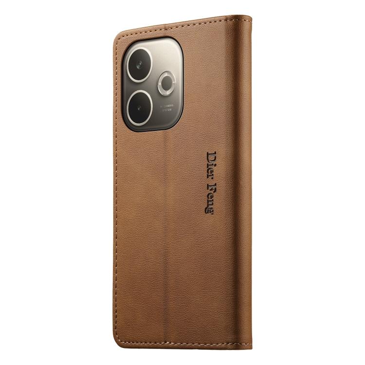 For OPPO A5 Pro 5G Dierfeng Metal Snap Magnetic RFID Vegan Leather Phone Case