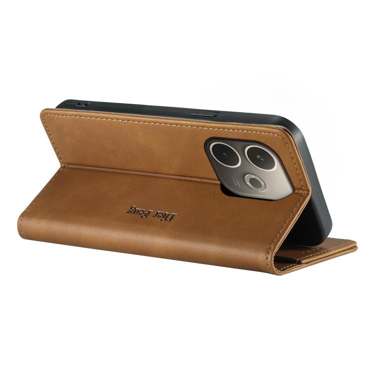 For OPPO A5 Pro 5G Dierfeng Metal Snap Magnetic RFID Vegan Leather Phone Case