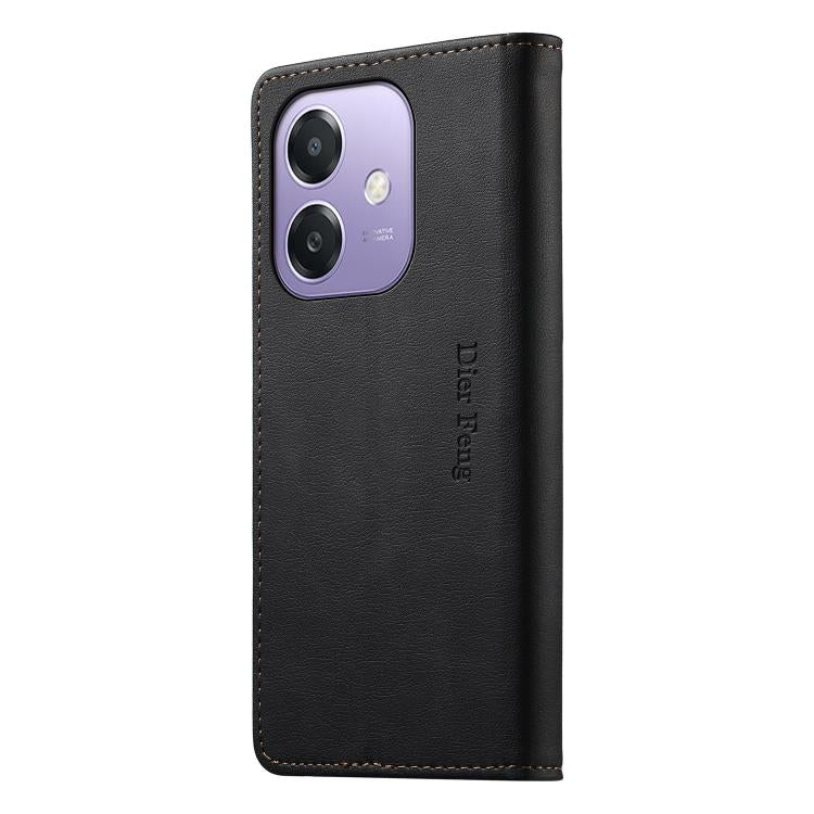 For OPPO A3 / A3x 4G / 5G / A5x 5G / A60 5G Dierfeng Metal Snap Magnetic RFID Vegan Leather Phone Case