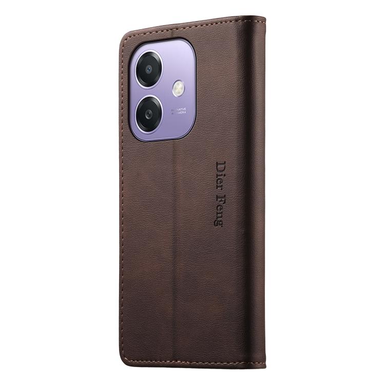 For OPPO A3 / A3x 4G / 5G / A5x 5G / A60 5G Dierfeng Metal Snap Magnetic RFID Vegan Leather Phone Case