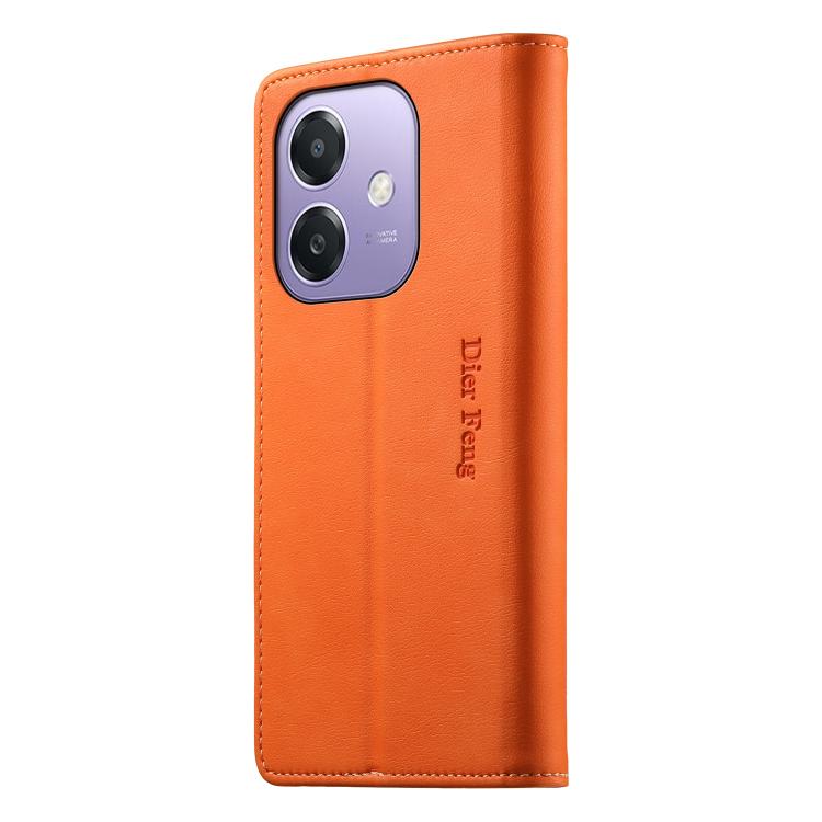For OPPO A3 / A3x 4G / 5G / A5x 5G / A60 5G Dierfeng Metal Snap Magnetic RFID Vegan Leather Phone Case