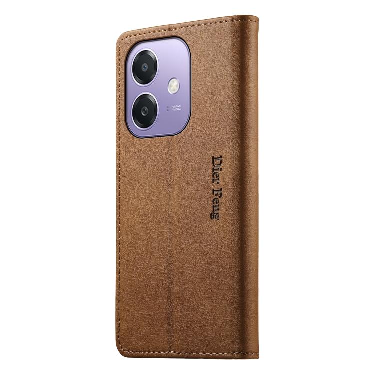 For OPPO A3 / A3x 4G / 5G / A5x 5G / A60 5G Dierfeng Metal Snap Magnetic RFID Vegan Leather Phone Case