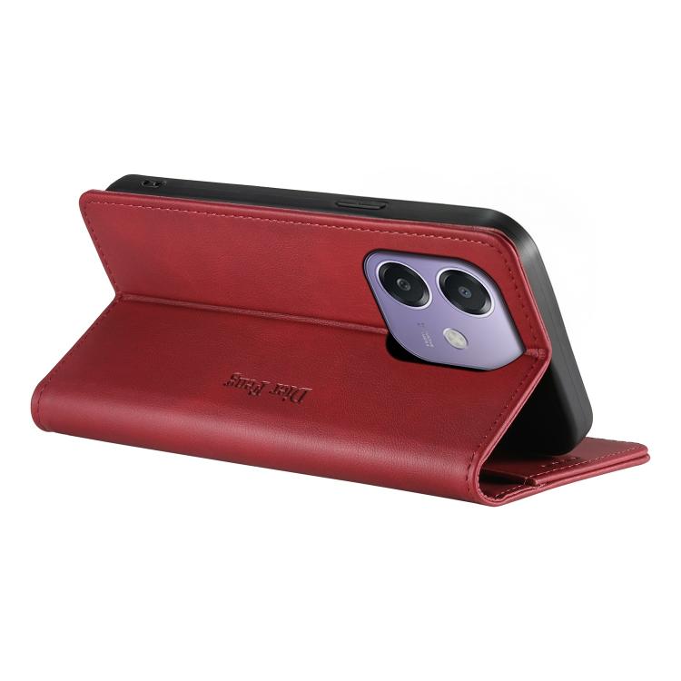 For OPPO A3 / A3x 4G / 5G / A5x 5G / A60 5G Dierfeng Metal Snap Magnetic RFID Vegan Leather Phone Case