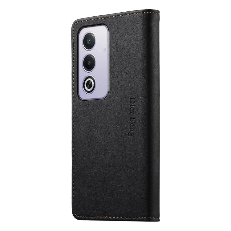 For OPPO A3 Pro 5G / India / A5 5G Global Dierfeng Metal Snap Magnetic RFID Vegan Leather Phone Case
