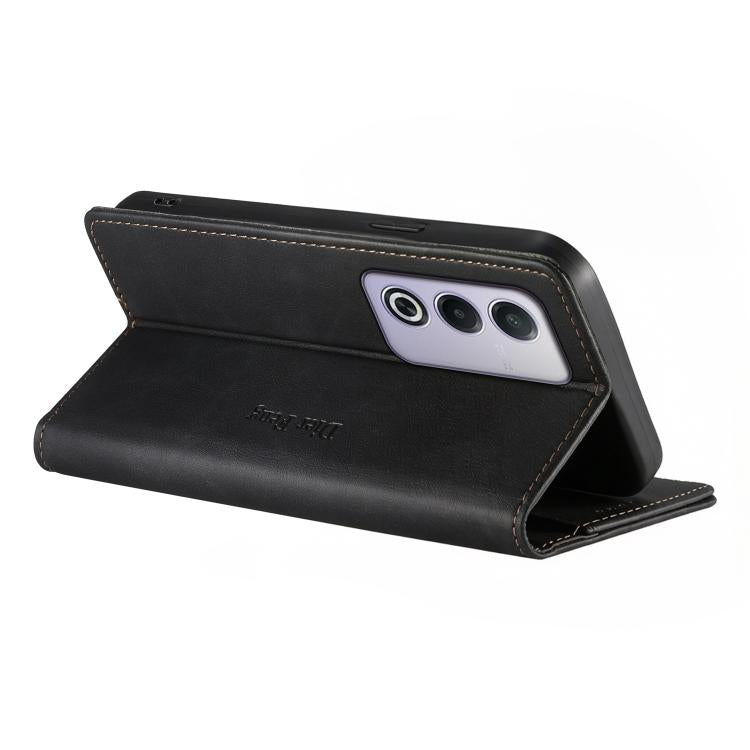 For OPPO A3 Pro 5G / India / A5 5G Global Dierfeng Metal Snap Magnetic RFID Vegan Leather Phone Case