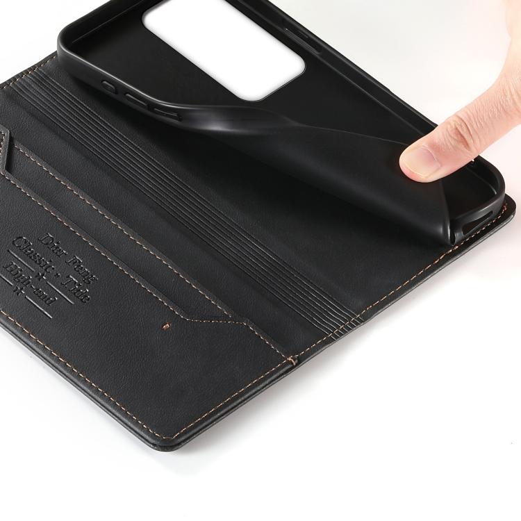 For OPPO A3 Pro 5G / India / A5 5G Global Dierfeng Metal Snap Magnetic RFID Vegan Leather Phone Case