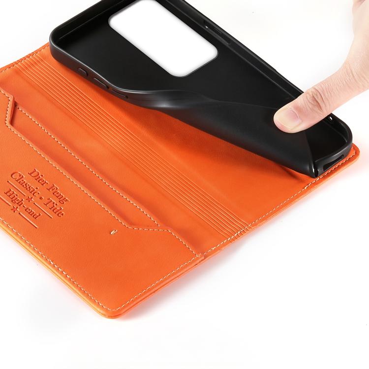 For OPPO A3 Pro 5G / India / A5 5G Global Dierfeng Metal Snap Magnetic RFID Vegan Leather Phone Case
