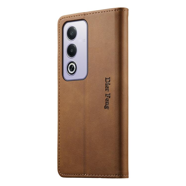 For OPPO A3 Pro 5G / India / A5 5G Global Dierfeng Metal Snap Magnetic RFID Vegan Leather Phone Case