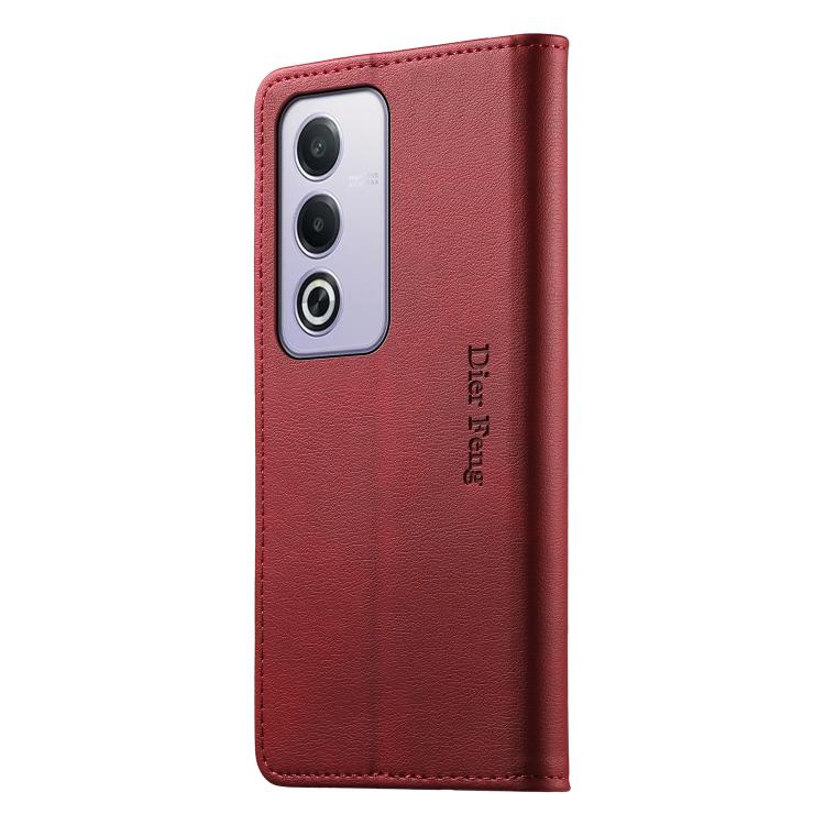 For OPPO A3 Pro 5G / India / A5 5G Global Dierfeng Metal Snap Magnetic RFID Vegan Leather Phone Case