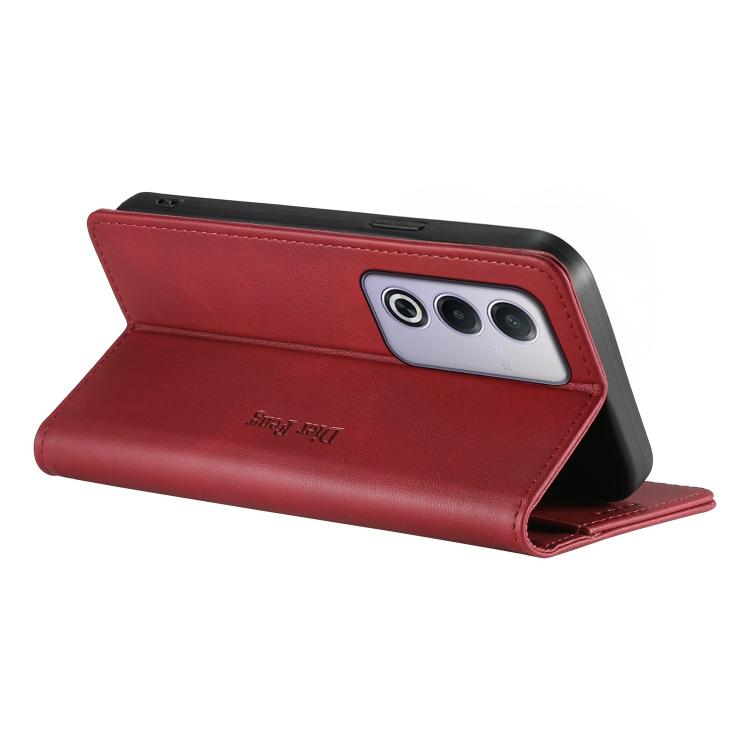 For OPPO A3 Pro 5G / India / A5 5G Global Dierfeng Metal Snap Magnetic RFID Vegan Leather Phone Case