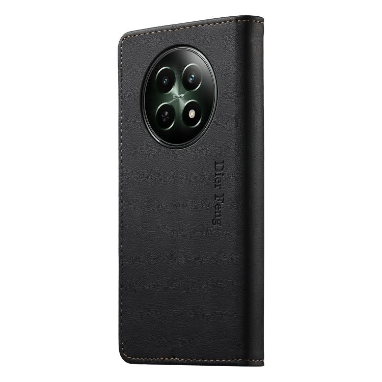 For Realme 12 5G / 12x / C65 5G Dierfeng Metal Snap Magnetic RFID Vegan Leather Phone Case