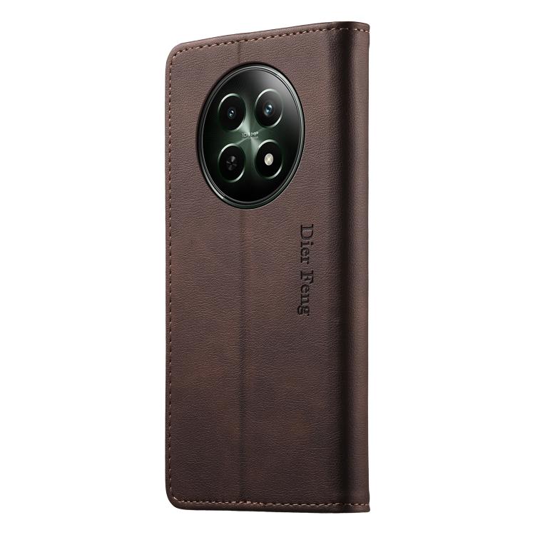 For Realme 12 5G / 12x / C65 5G Dierfeng Metal Snap Magnetic RFID Vegan Leather Phone Case