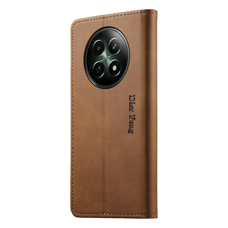 For Realme 12 5G / 12x / C65 5G Dierfeng Metal Snap Magnetic RFID Vegan Leather Phone Case