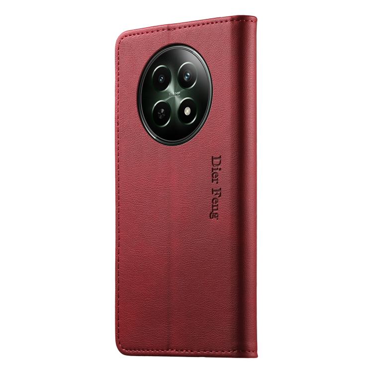 For Realme 12 5G / 12x / C65 5G Dierfeng Metal Snap Magnetic RFID Vegan Leather Phone Case