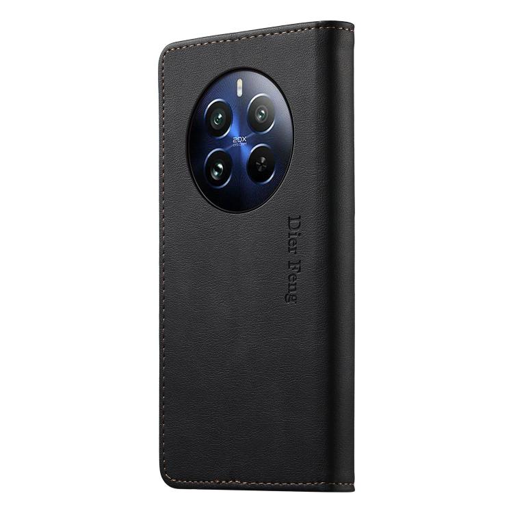 For Realme 12 Pro / 12 Pro+ Dierfeng Metal Snap Magnetic RFID Vegan Leather Phone Case