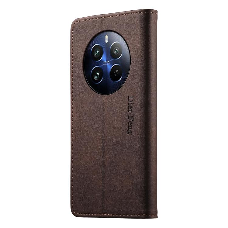 For Realme 12 Pro / 12 Pro+ Dierfeng Metal Snap Magnetic RFID Vegan Leather Phone Case