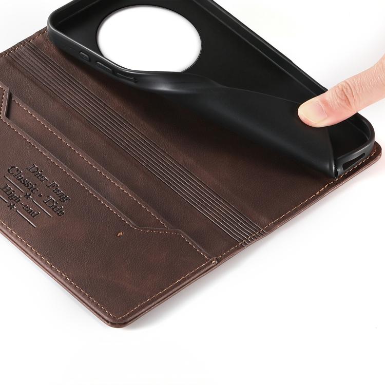 For Realme 12 Pro / 12 Pro+ Dierfeng Metal Snap Magnetic RFID Vegan Leather Phone Case