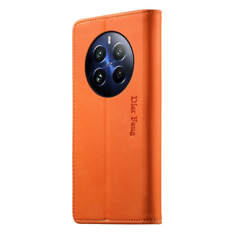 For Realme 12 Pro / 12 Pro+ Dierfeng Metal Snap Magnetic RFID Vegan Leather Phone Case